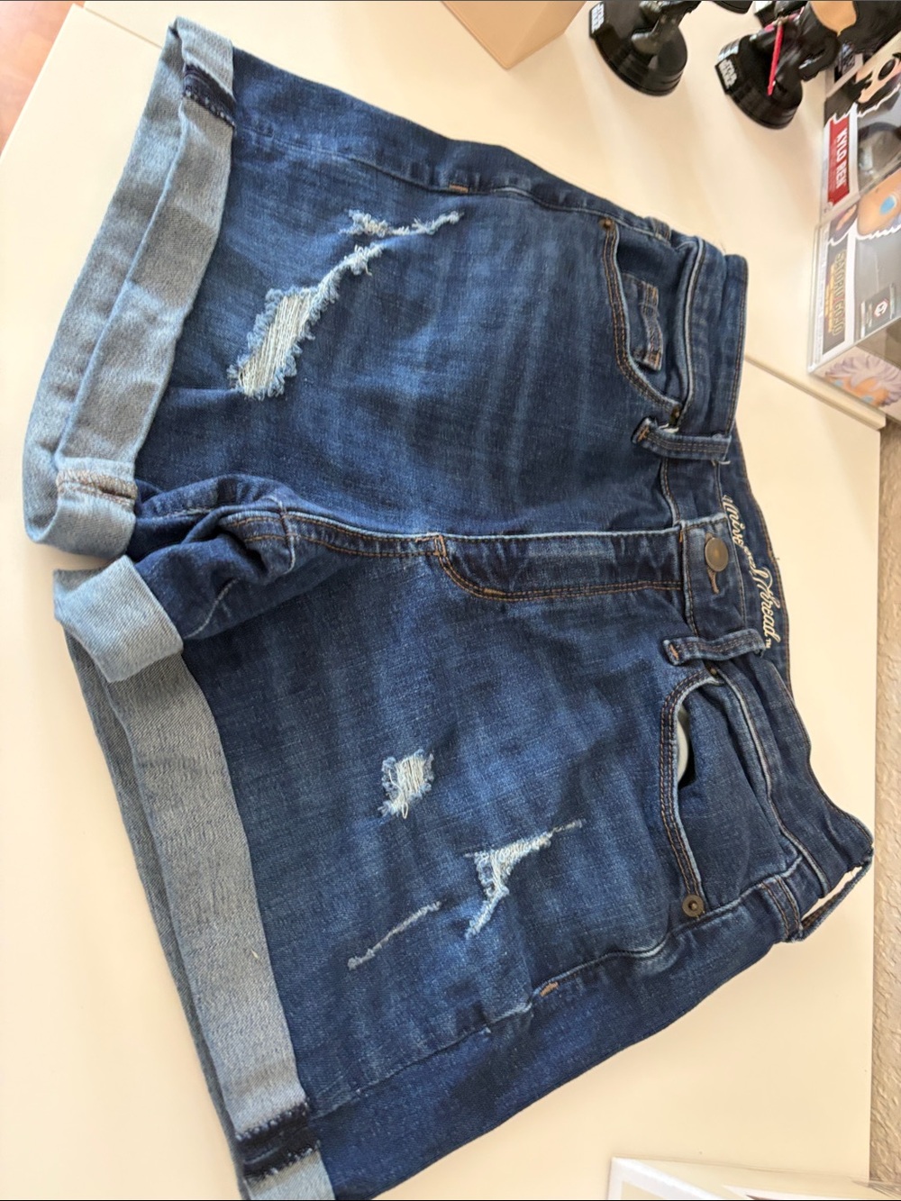 Universal Thread Dark Blue High Waist Distressed Denim Shorts